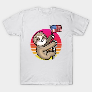 Kawaii Retro USA Patriotic Sloth T-Shirt